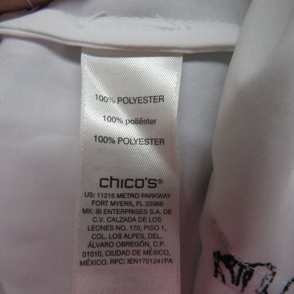 Chicos Shirt Womens Size Large Floral Print White Black Blouse Faux Cardigan - Picture 7 of 12